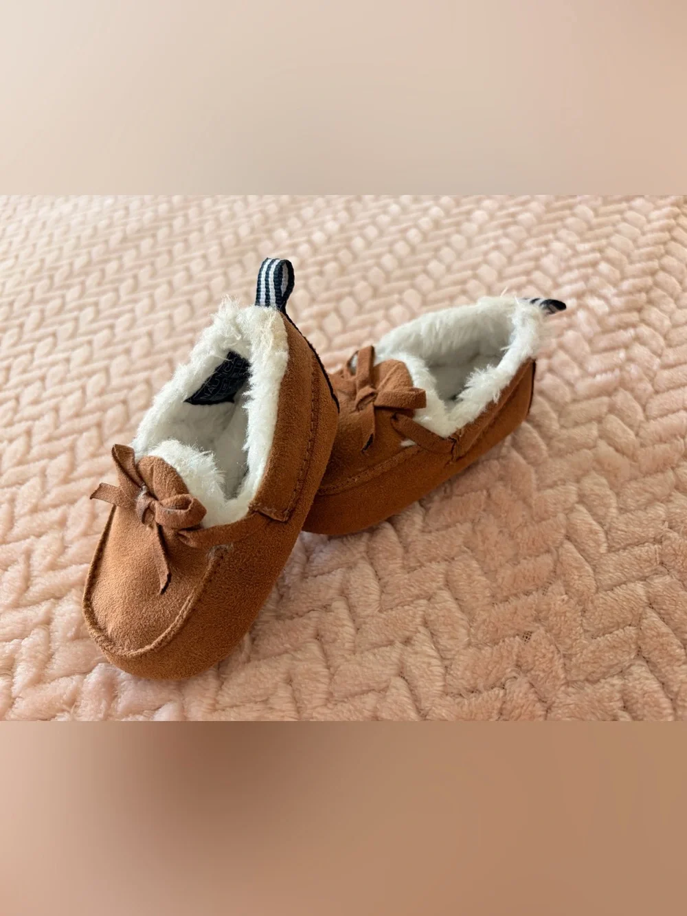 Nautica Baby Faux-Suede Bow Moccasin Slippers with Plush Lining